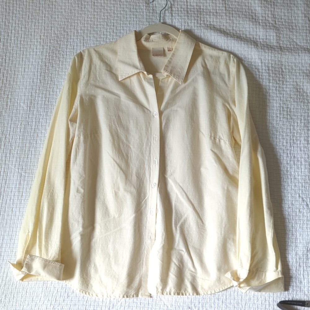 Womens Cleo Buttoned Blouse in Cream with Subtle Horizontal Striping in Medium